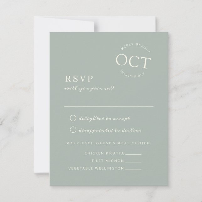 Save The Date Date moderne Sage de phoque Vert Mariage RSVP (Devant)