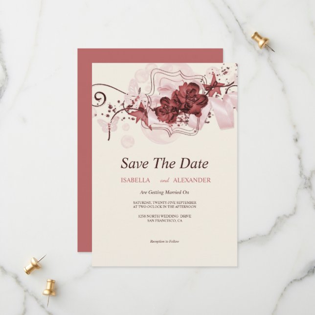 Save The Date De Beaux Arrangements Floraux Économisent La Date (Devant/Arrière en situation)
