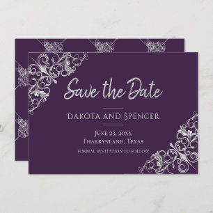 Save The Date Décadence Art Déco   Filigree violet et argenté