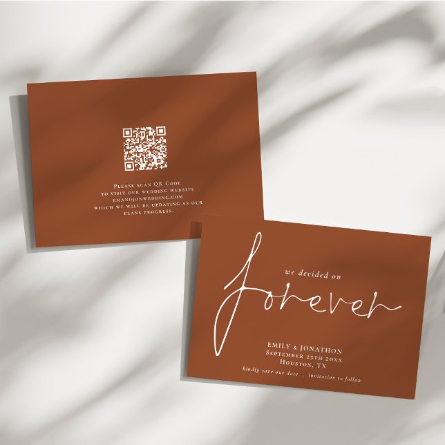 Save The Date Décidé sur Forever QR Code Terracotta (Front and back view)