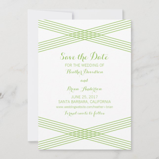 Save The Date Déco moderne verte Enregistrer l'Invitation de dat (Devant)