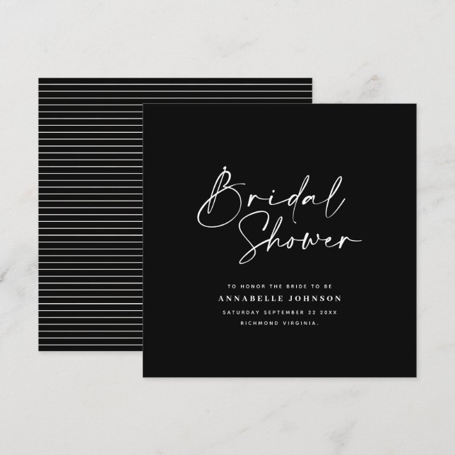 Save The Date Décontracté script noir et blanc douche nuptiale (Devant / Derrière)