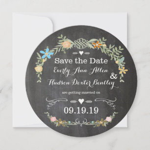 Save The Date Découpe de tableau noir Couronne rose corail aqua