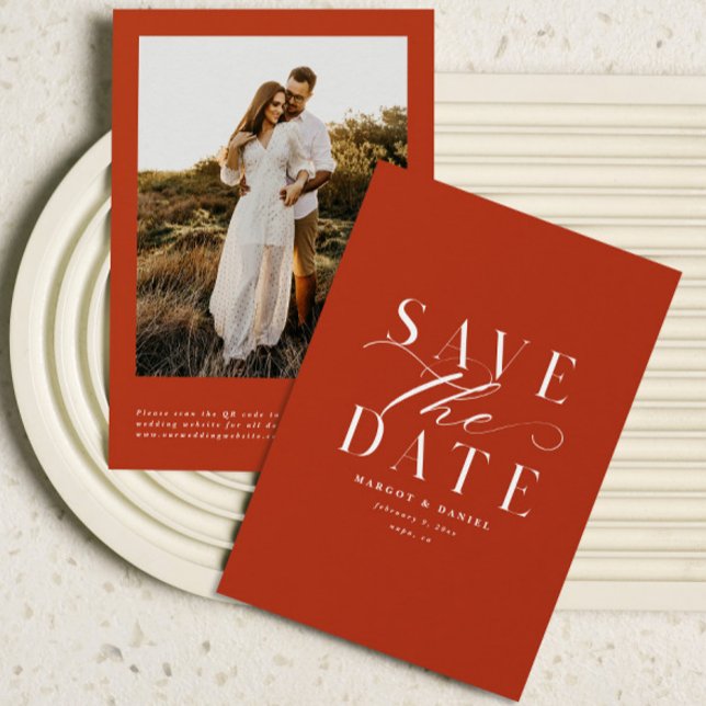 Save The Date Deep Orange Terracotta Photo Enregistrer La Date C (Créateur téléchargé)