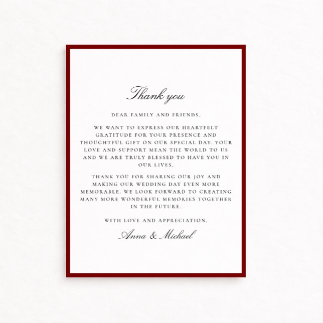 Save The Date Deep Red Border Wedding Thank You Card (Créateur téléchargé)