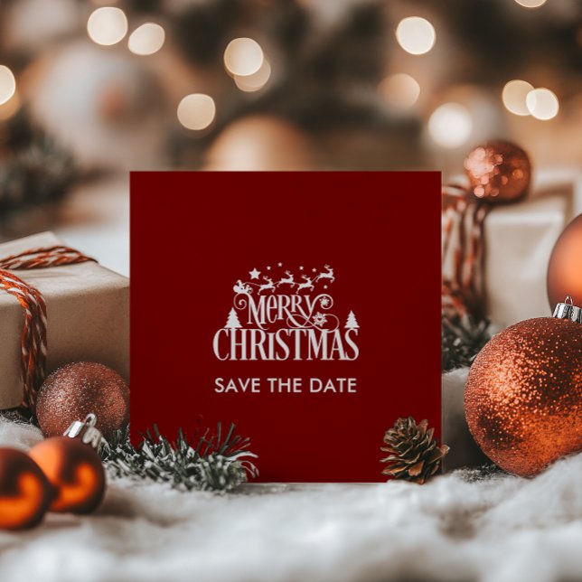 Save The Date Deep Red Christmas Brunch Party (Deep Red Christmas Brunch Party Save The Date)