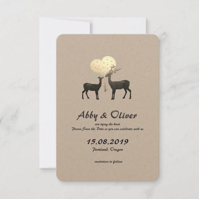 Save The Date Deer Love Woodland Deer Enregistrer La Date (Devant)