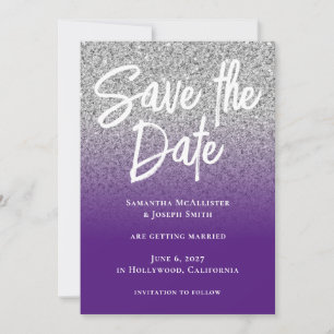 Save The Date Dégradé Royal Pourpre Pailleté Argenté