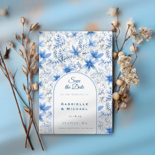 Save The Date Delft Bleu Blanc Motif Floral Chinoisérie