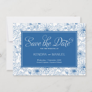 Save The Date Delft Blue Floral Chinoiserie Toile Mariage