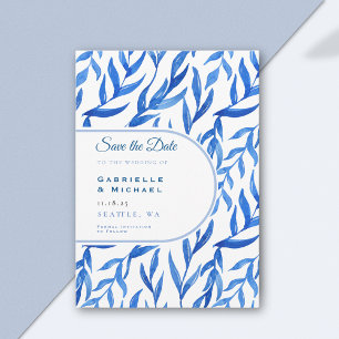 Save The Date Delft Blue White Chinoiserie Motif Floral Enregist