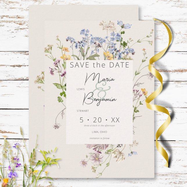 Save The Date Délicat Boho Fleurs sauvages Mariage de crème (Delicate Boho Wildflowers Cream Wedding Save The Date)