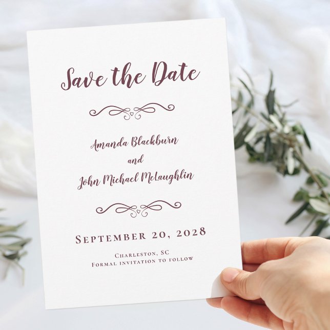 Save The Date Delicic Burgundy Script Romantique Calligraphie Ch (Delicate Burgundy Script Romantic Calligraphy Chic Save The Date Wedding Invitation Announcement )