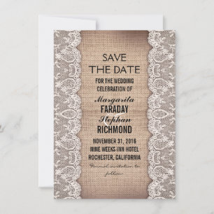 Save The Date dentelle antique et burlap rustique enregistrer le
