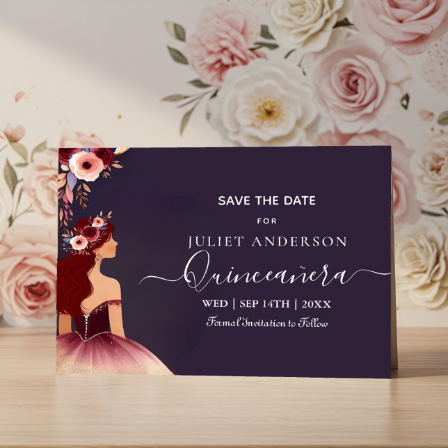 Save The Date Dentelle argentée en Plum Gown Boho Bourgogne Quin (Créateur téléchargé)