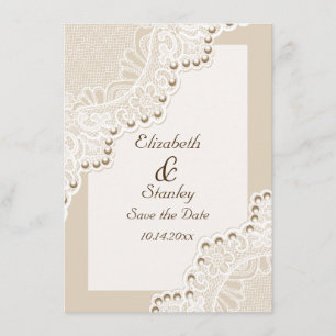 Save The Date Dentelle blanche avec mariage perles Enregistrer l