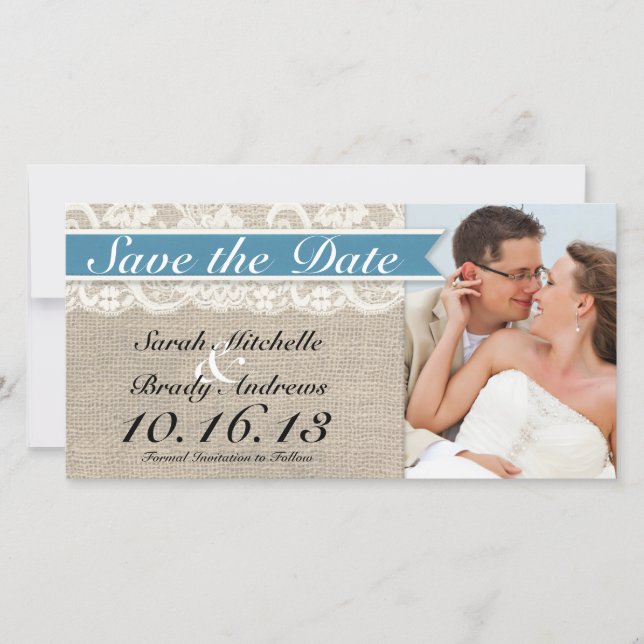 Save The Date Dentelle & Burlap Look Enregistrer la date -Médite (Devant)