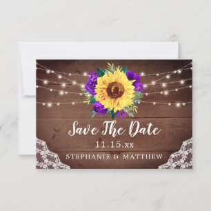 Save The Date Dentelle de tournesol rustique Rose violet Mariage