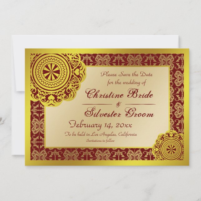 Save The Date Dentelle d'or arabesque, 5x7 enregistrer la date (Devant)
