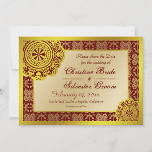 Save The Date Dentelle d'or arabesque, 5x7 enregistrer la date