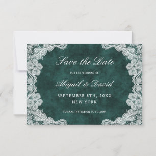 Save The Date Dentelle Emerald Green Velvet Mariage Enregistrer 