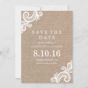 Save The Date Dentelle et mariage Burlap Enregistrer la date Fai