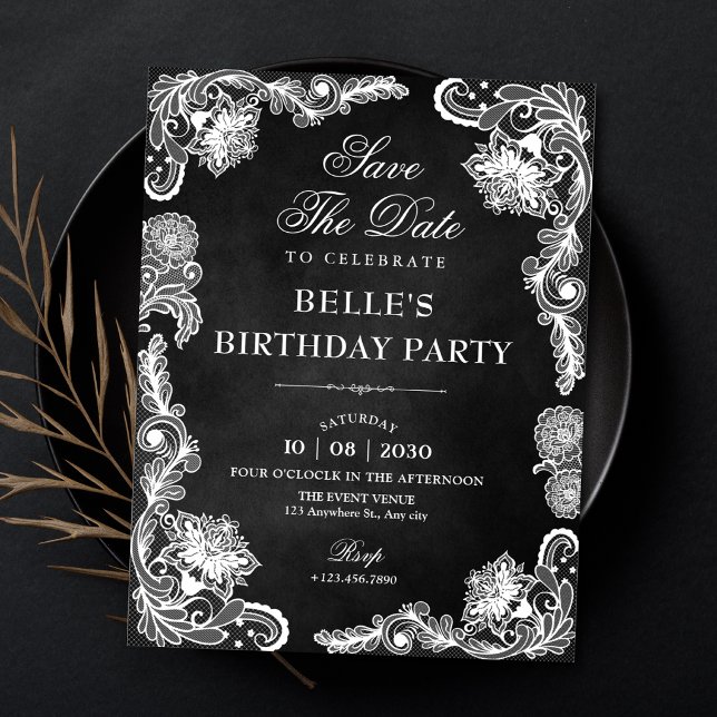 Save The Date Dentelle noire et blanche vintage (Créateur téléchargé)