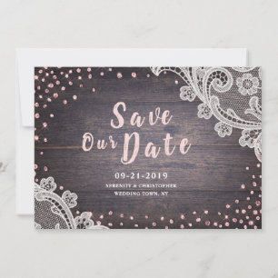 Save The Date Dentelle rustique et parties scintillant broussail