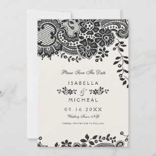Save The Date Dentelle vintage élégante noire et blanche enregis