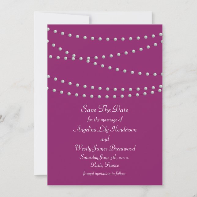 Save The Date Des fils de perles sur Magenta Sauvez la date (Devant)