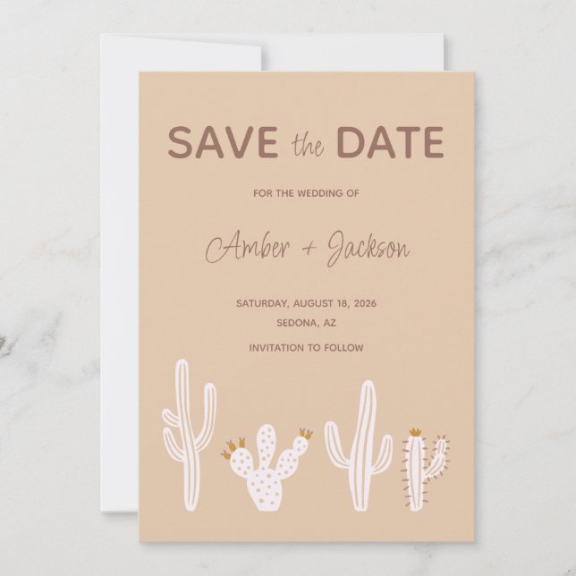 Save The Date Desert cactus boho destination ouest (Devant)