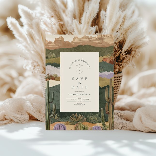 Save The Date Désert du Sud-Ouest Cactus Mariage Paysage (Créateur téléchargé)