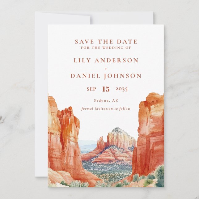 Save The Date Desert Mountain Watercolor Destination Wedding (Devant)