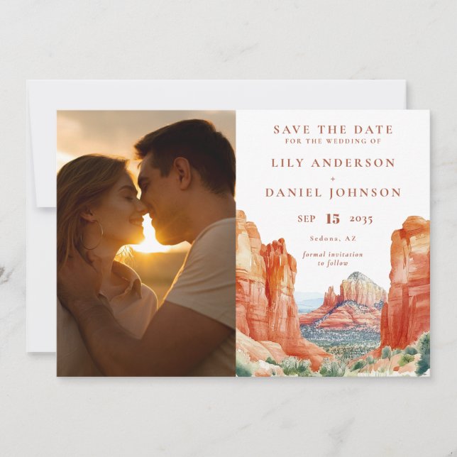Save The Date Desert Mountain Watercolor Photo Wedding (Devant)