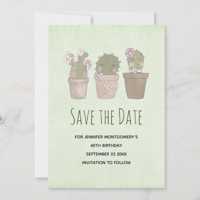 Save The Date Design d'aquarelle Trio Cactus Trio mignon et sour (Devant)