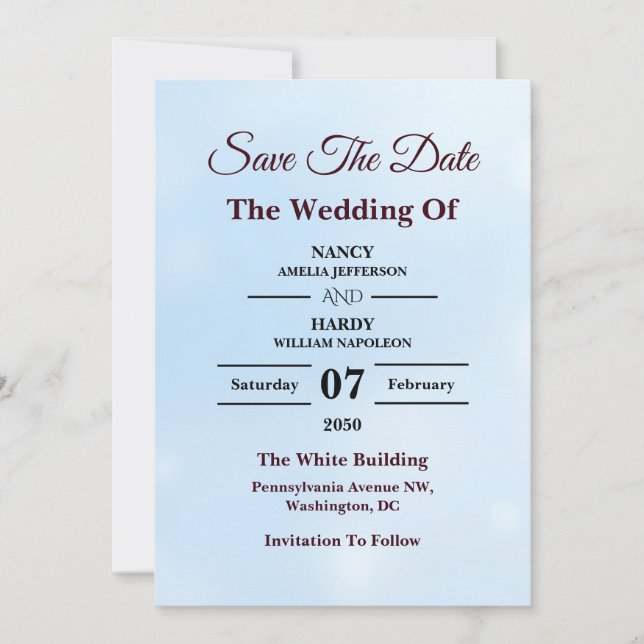 Save The Date Design Icy Blue Frost Shimmer (Devant)