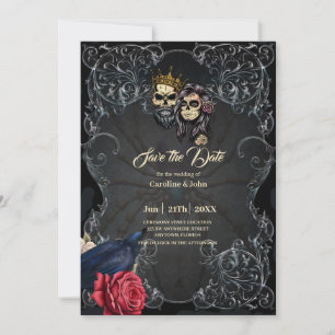 Save The Date Design mariage gothique foncé avec crânes