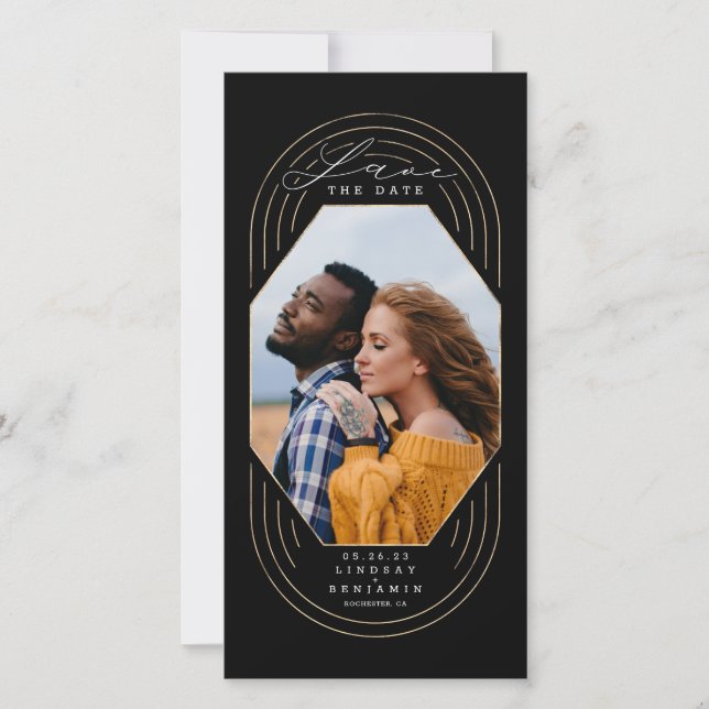 Save The Date Design Moderne Boho Gold Noir Enregistrer La Date  (Devant)