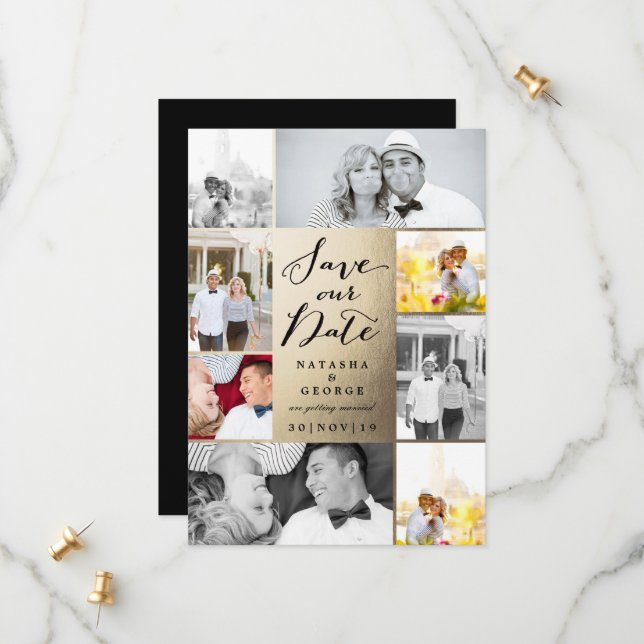 Save The Date Design Moderne Calligraphie Script 8 Multi Photo (Devant/Arrière en situation)