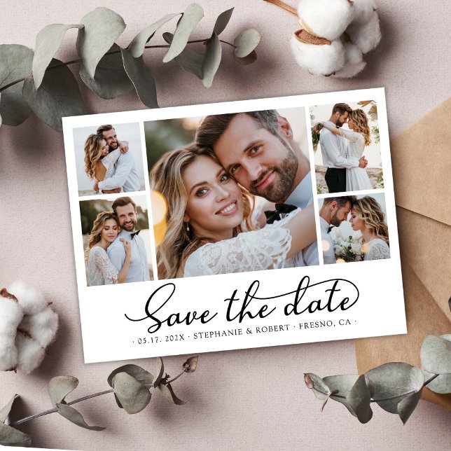 Save The Date Design moderne Script 3 Photo Collage Mariage (Créateur téléchargé)