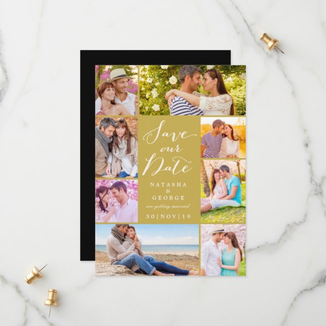 Save The Date Design Moderne Script 8 Multi Photo Enregistrer La (Devant/Arrière en situation)