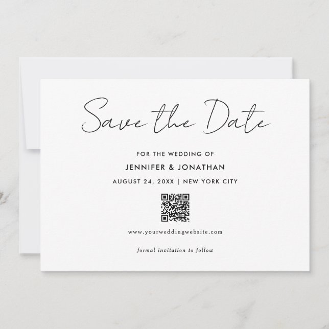 Save The Date Design Moderne Simple Noir Et Blanc Écrit À La Mai (Devant)