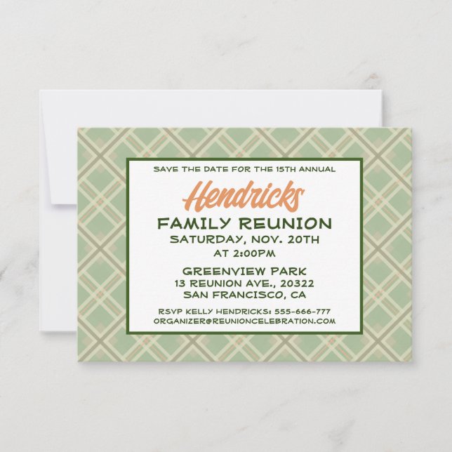 Save The Date Design Retrouvailles familiales vertes et plaid (Devant)