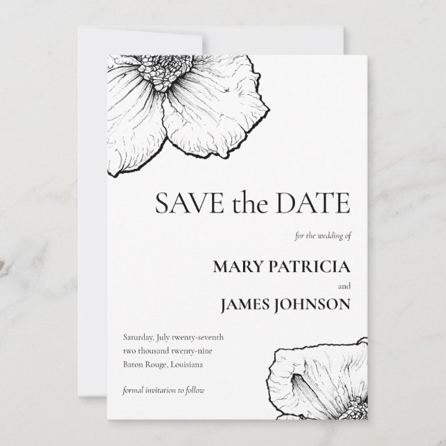 Save The Date Dessin au trait de clématite Formel Floral Moderne (Devant)