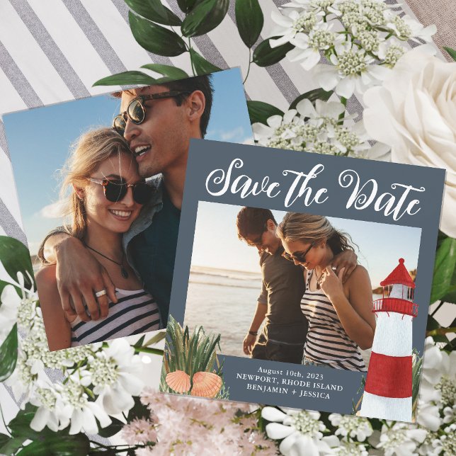 Save The Date Destination Côtière Mariage Photo Bleu (Créateur téléchargé)