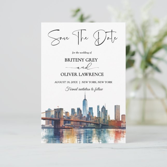 Save The Date Destination de la skyline aquarelle de New York (Debout devant)