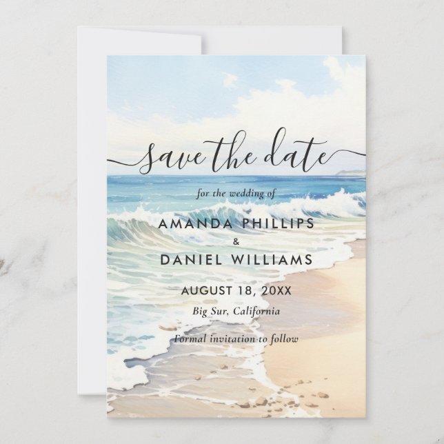 Save The Date Destination de plage aquarelle vagues ondoyantes m (Devant)