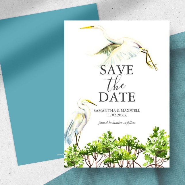 Save The Date Destination Mariage Oiseau Tropical Enregistrer La (Destination wedding save the date Florida theme great white heron & mangroves Victoria Grigaliunas)