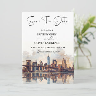 Save The Date Destination New York, aquarelle sur la ligne d'hor