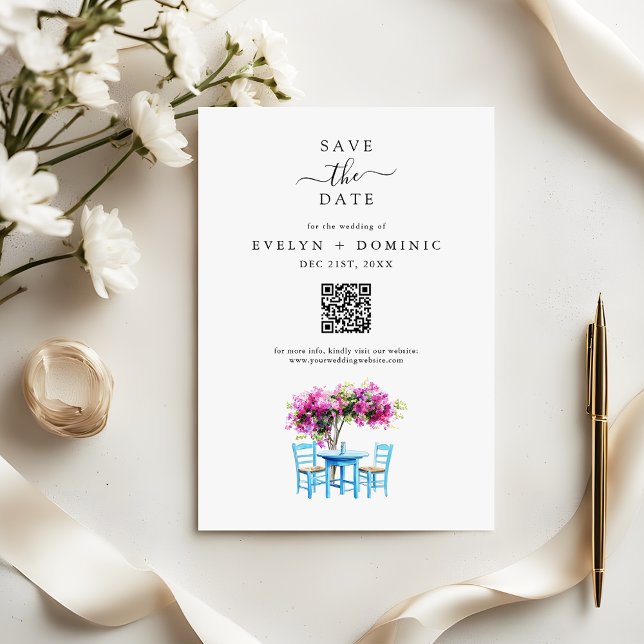 Save The Date Destination Wedding Modern Bougainvillea QR Code (Créateur téléchargé)
